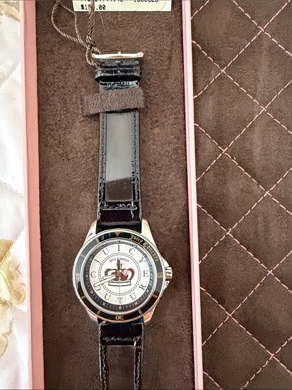 Juicy Couture Black Patent Leather Watch with Silver-Tone Case